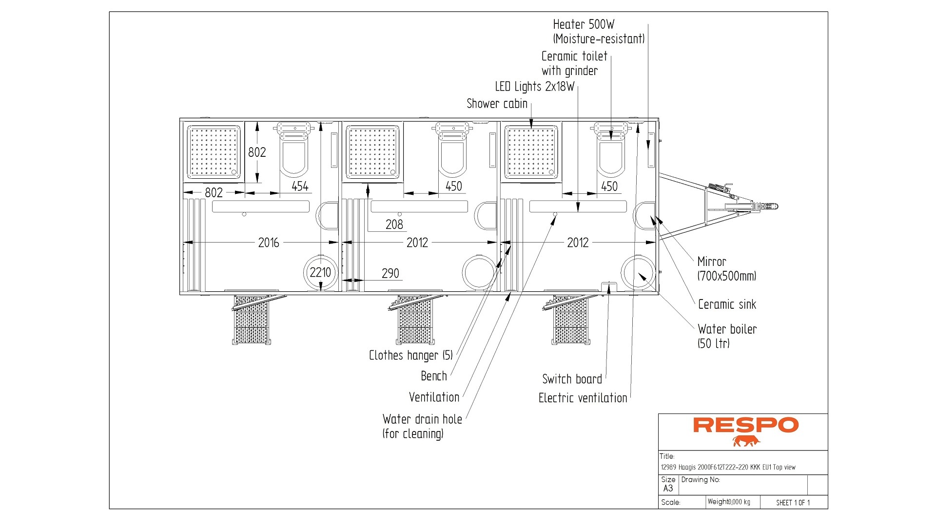 2000F612T222 Drei Badezimmer und Toiletten